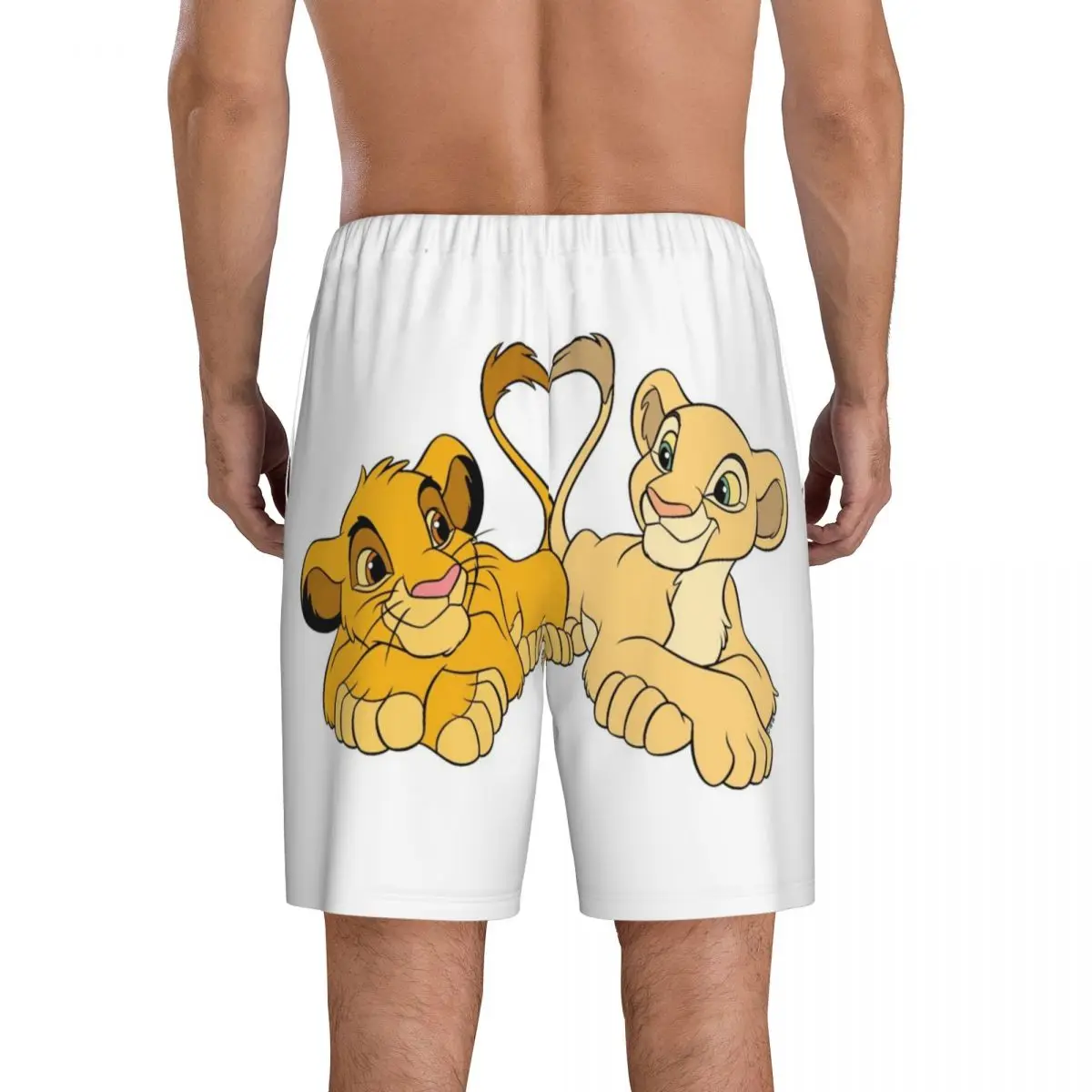 Pantalones cortos de pijama personalizados para hombre, ropa de dormir elástica con bolsillos, Simba y Nala, El Rey León