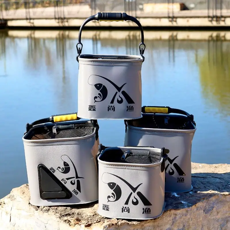 Fishing gear new thickened EVA thickened bucket, square folding fishing, live fish bucket, rock