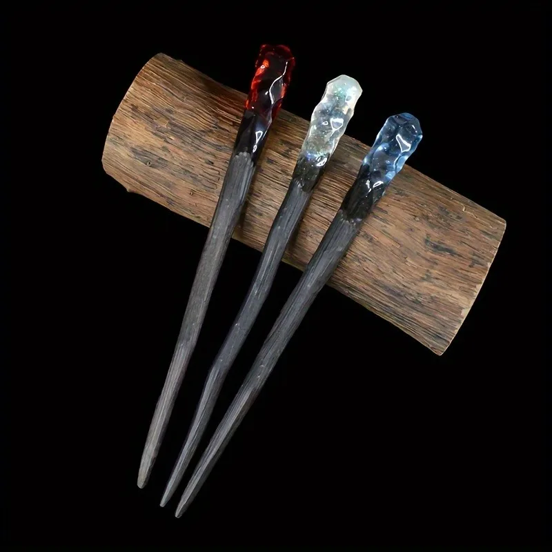 Natural Ebony Colored Crystal Women's Braided Hair Hairpin Qipao Hanfu Niche High-end Versatile Wooden Hairpin Hair Accessory