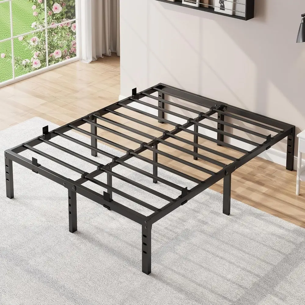

Queen Size Metal Platform Bed Frame with 14 Storage, No Box Spring Needed, Easy Assembly, Black