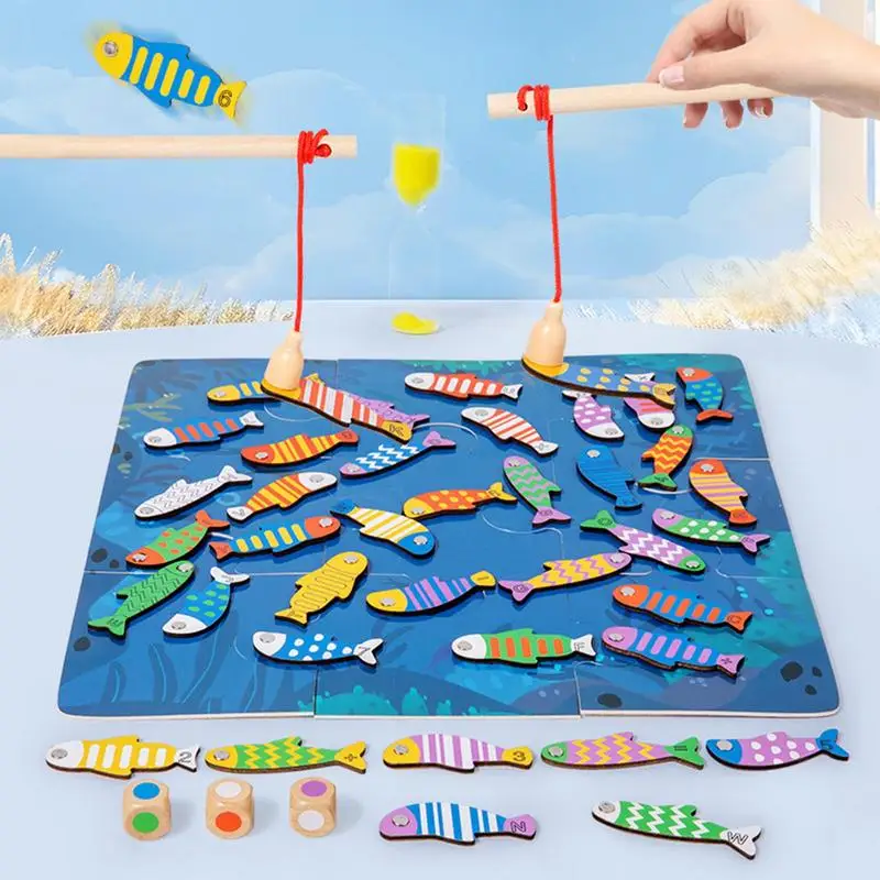 Magnetic Fish Game For Toddler Wooden Parent-child Interactive Competition Toys Fine Motor Skill Toy Fishing Game Set With Two