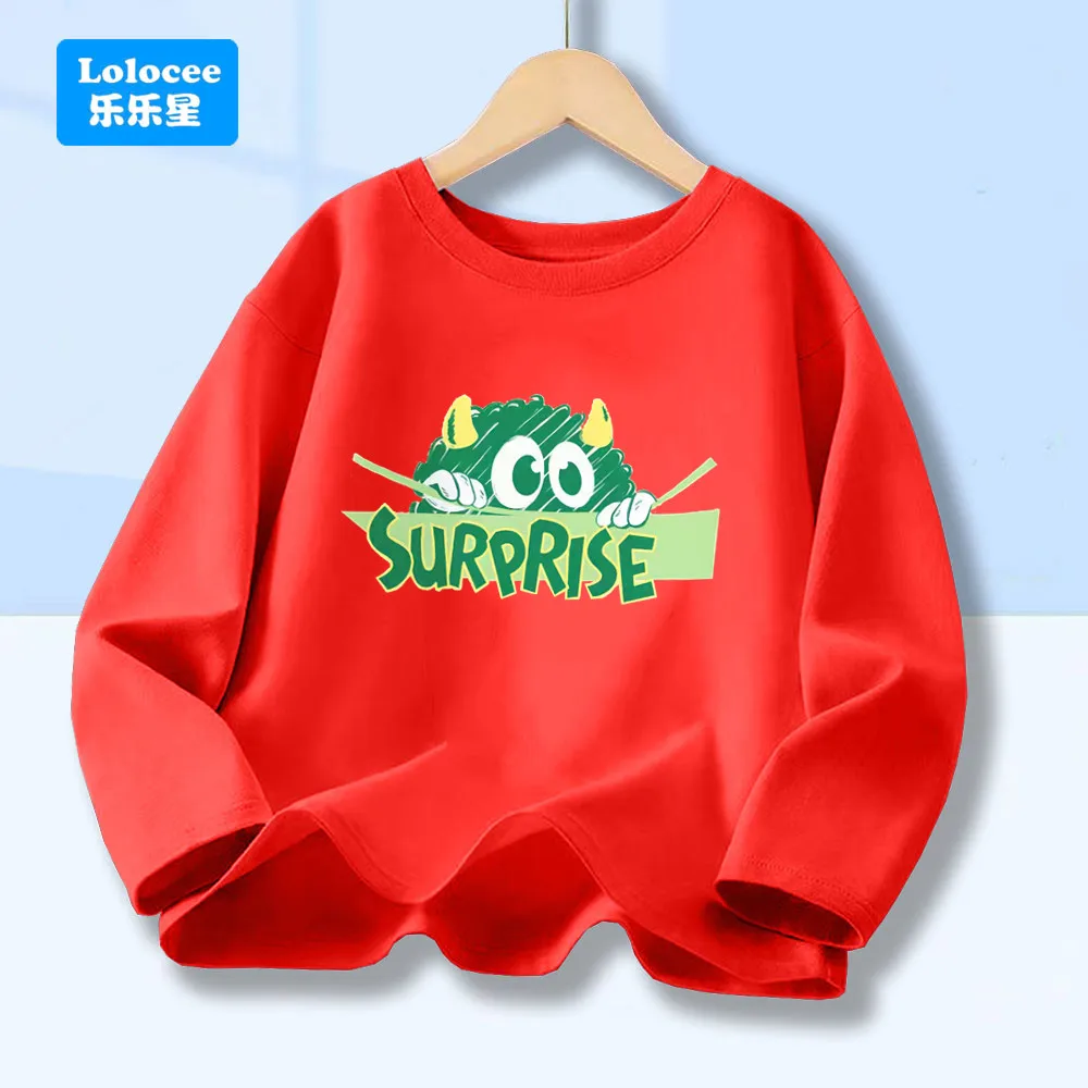 Kids Cartoon Funny Suprise Monster Graphic Children T-Shirt Long Sleeve Spring Fall Clothes Casual Round Neck Boys Tops GSJX1