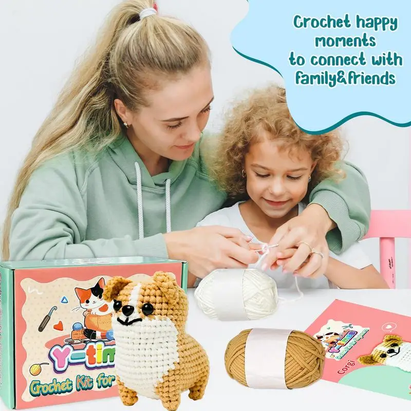 Dog Crochet Kit Adults Kid Crochet Kit with Yarn Crochet Hooks Fun Knitting Kit with Video Tutorials Inspire Creativity