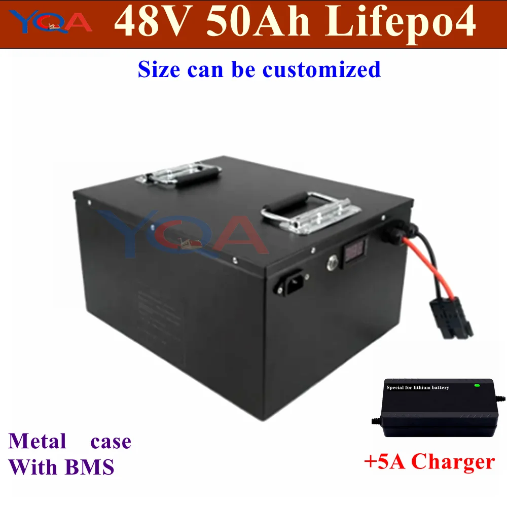 Metal Case Deep Cycle 48V 50Ah Lifepo4 Lithium Battery With Strong Bms For Golf Cart Solar Storage System Agv+5A Charger