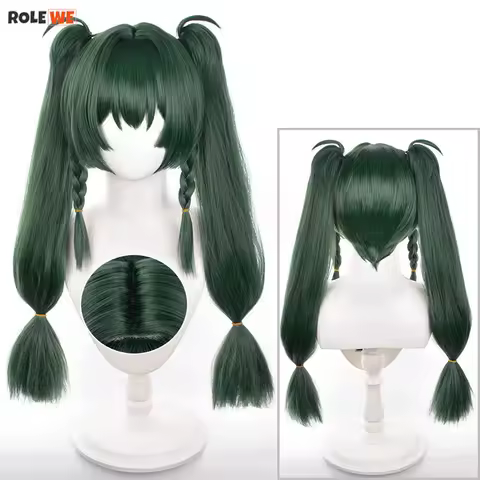 Qingyi Cosplay Wig Game ZZZ Dark Green With Double Ponytails Wig Heat Resistant Synthetic Hair Anime Party Wigs + Wig Cap