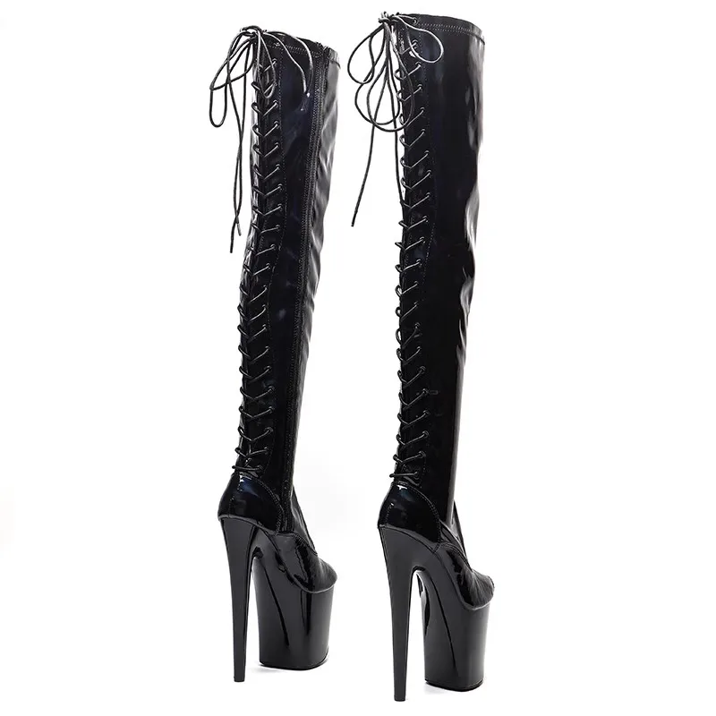 LAIJIANJINXIA-Botas acima do joelho para mulheres, sapatos de dança noturna, plataforma de salto alto, PU superior, moderno, sexy, novo, 20cm, 8 polegadas, 524