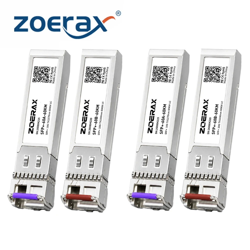 ZoeRax 10G BiDi SFP+ Module Up to 60km 1270/1330nm Simplex LC Support DDM Plug and Play Compatible with Cisco MikroTik