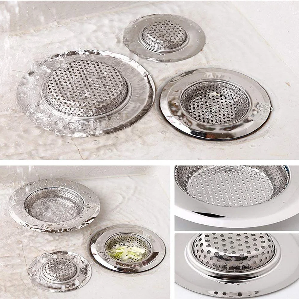 

3pcs Stainless Steel Filter Covers For Kitchen Bathroom Laundry Sink Drain Strainer Mesh Prevents Hair Clog Durable Sewer Filter