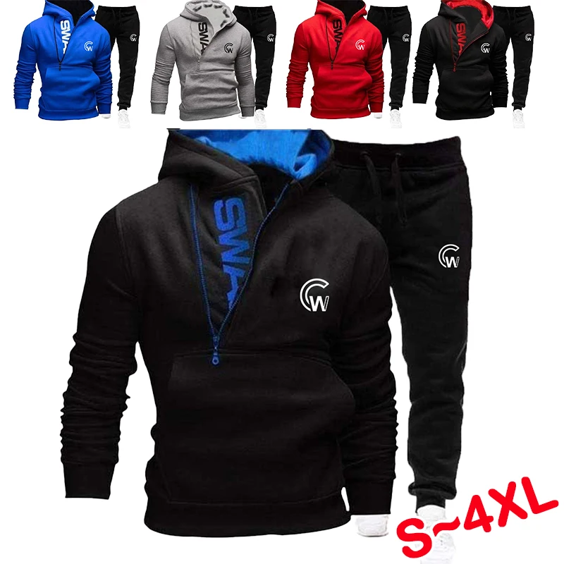 

Men's sportswear hooded suit printed zippered jacket+sports pants two-piece set men's clothing hooded sportswear