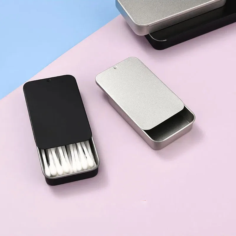 مستطيل متجمد العناصر الصغيرة التعبئة حالة السفر المحمولة الغبار صندوق حديد 3 قطعة/المجموعة فضي أسود انزلاق غطاء صفيح صندوق