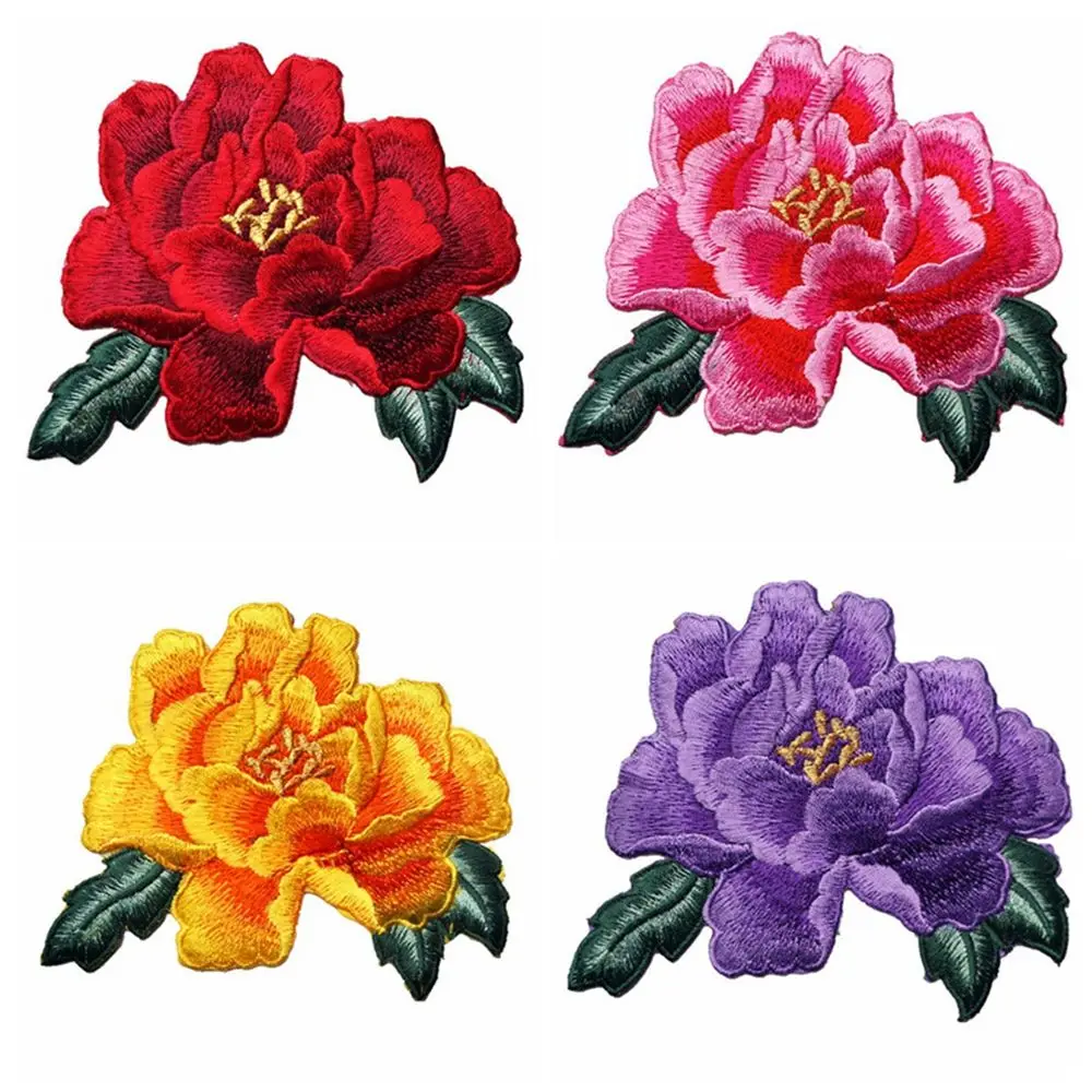 Peony Flower Purple Clothing Accessories for Dress Sew On Wedding Appliques Patches Iron On Patches Embroidered Badges