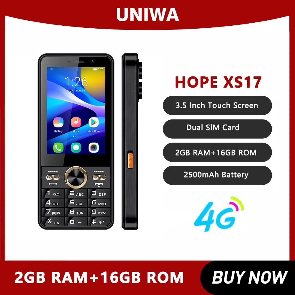 UNIWA HOPE XS17 4G Touch Screen Keypad Phone 3.5 Inch Android 8.1 Dual SIM Card 2GB RAM+16GB ROM 2500mAh Cellphone Whatsapp GPS