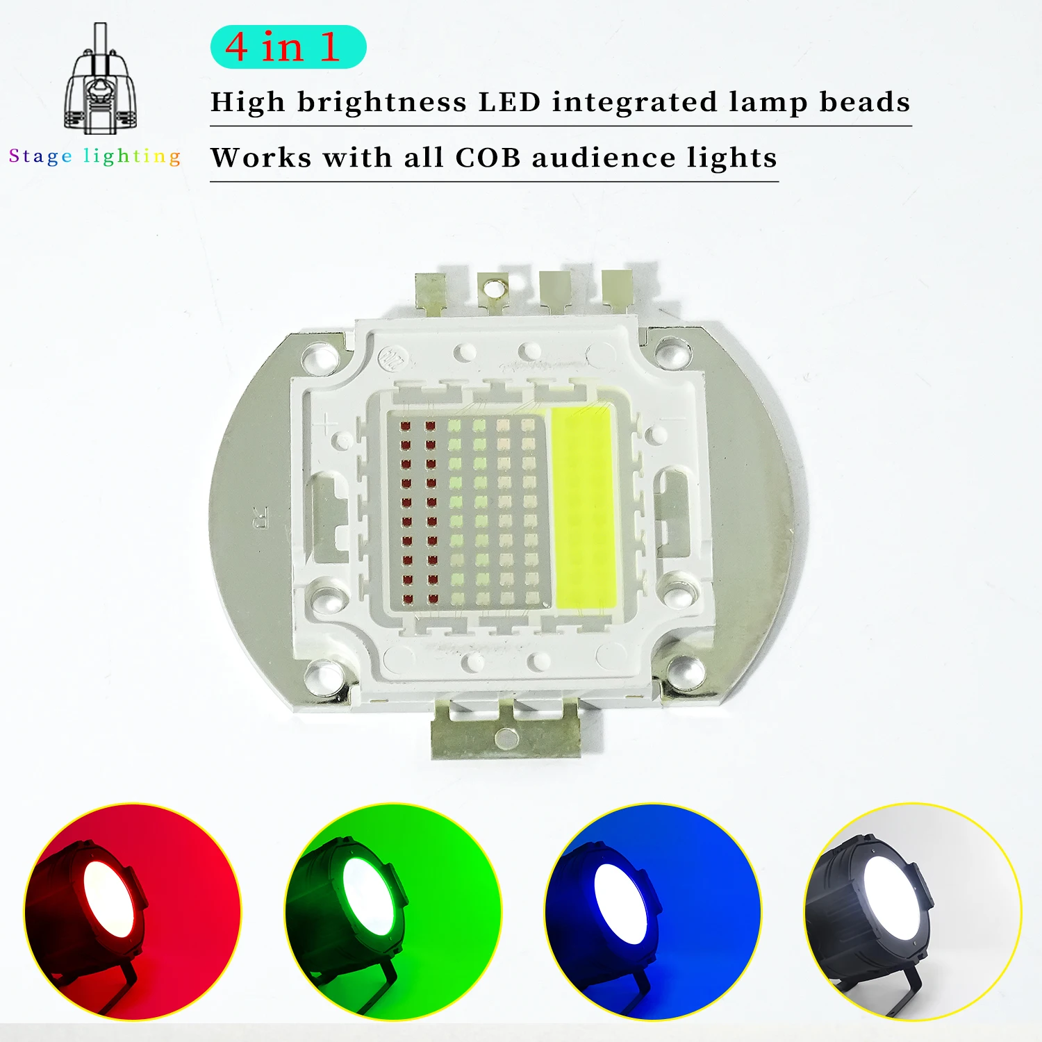 High Power 100W 200W RGBW 4 in 1 LED COB Beads Chip For 100 COB Audience Light Floodlight Lamps LED COB Chips Stage Light