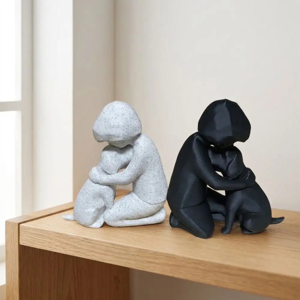 3D Printed Human Hug Dog Friendship Sculpture Friendship Symbol Modern Abstract Minimal Boy Dog Figurine Plastic Unique