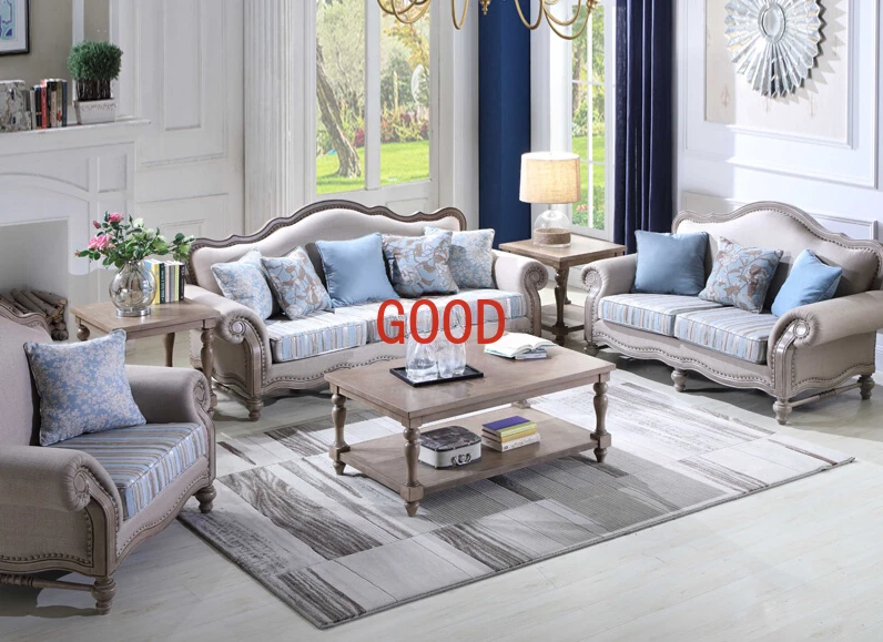 Simple American Solid Wood Cloth Craft Sofa Nordic Light Luxury Cloth Sofa Home Living Room Combination