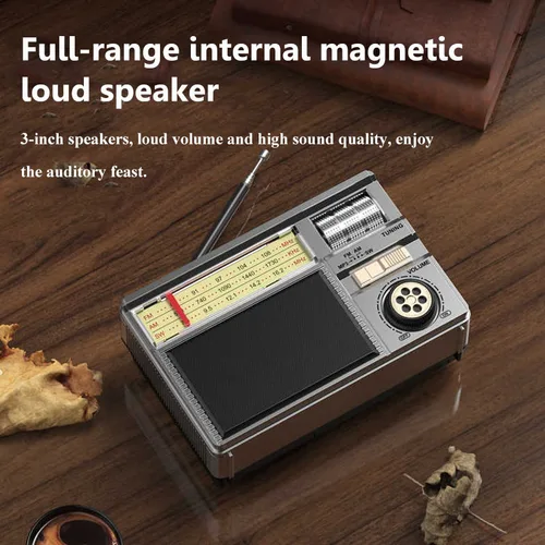 Imagen 2 del producto Radio portátil de emergencia de banda completa con energía Solar Vintage FM AM SW Radios receptor altavoz inalámbrico Bluetooth con puerto USB TF