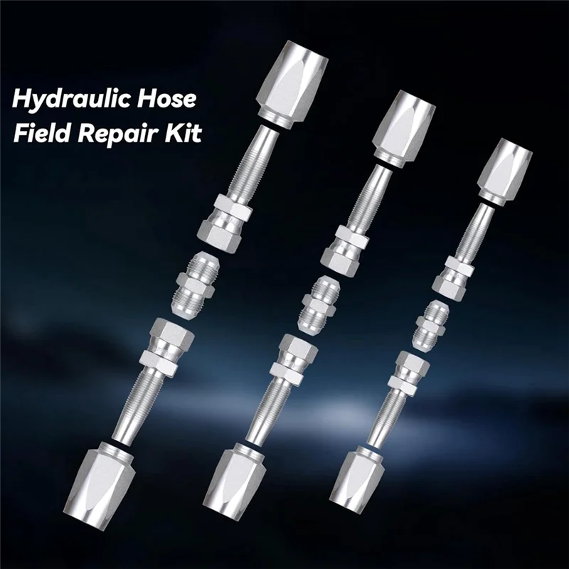 B50C 3Pcs Hydraulic Hose Field Repair Kit,1/4In,3/8In,1/2In And Small Repair Parts,Reusable Hydraulic Repair Fittings