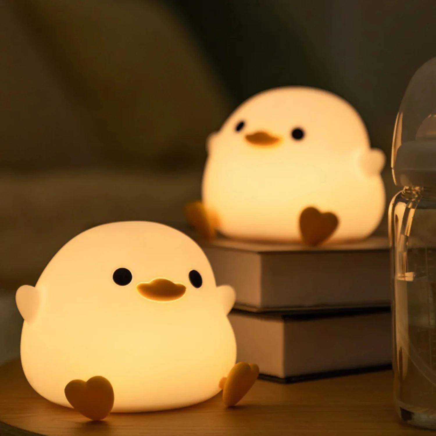 LED Night Light Cute Duck Cartoon Animals Silicone Nursery Night Light USB Rechargeable Bedside Lamp Touch Sensor Timing Lamp