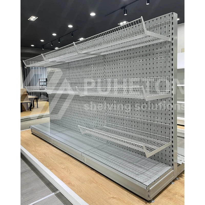 custom.Europe Tegometall Style Double-Sided Supermarket Rack Metal Shop Shelving with Drawers at Bottom