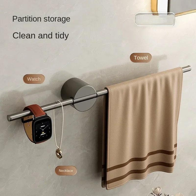 Movable Towel Punch-free Rack Hanger Bath Towel Holder Wall Hanging Towel Bars Aluminium Bathroom Kitchen Storage Rack