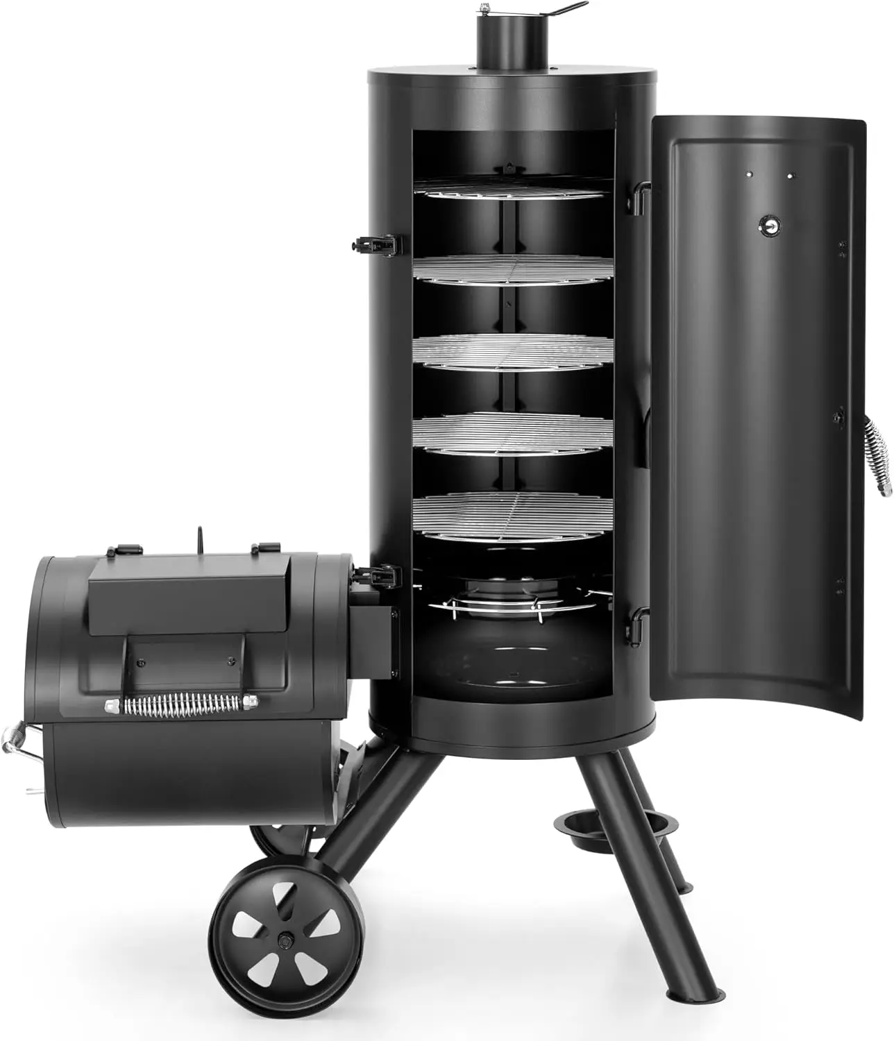 Charcoal Vertical Smoker Grill and Offset Smoker Grill Combo, Extra Large Outdoor Barrel BBQ Meat Smoker Grill with 5 Removable