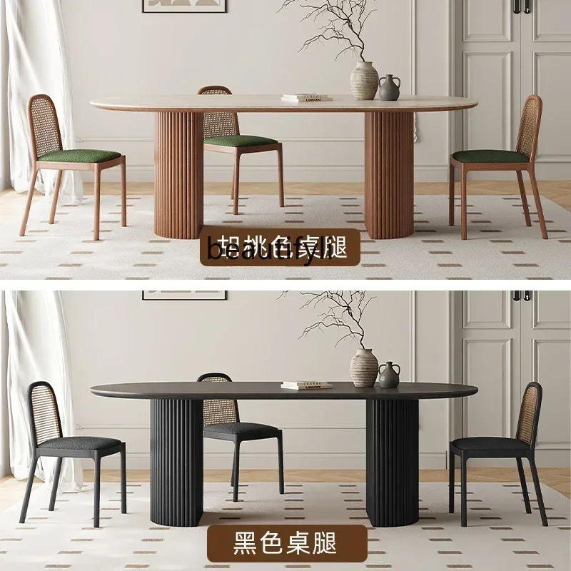 

cn8617 ss New style NQ Slate dining table and chairs French walnut solid wood designer oval medieval wabi-sabi wind tabless 8617