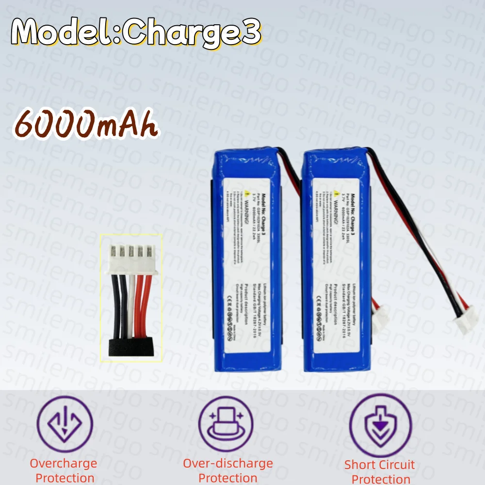 3.7v 6000mah Original Battery for JBL Charge 3 Charge3 GSP1029102A Batteria Replacement parts