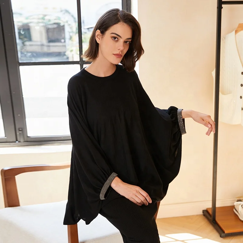 BC-328 Oversize Clothes 3/80Nm 100% Merino Wool Batwing Sleeve Sweater Womens Loose Plus Size Knitwear Knitted Jumper Sweater