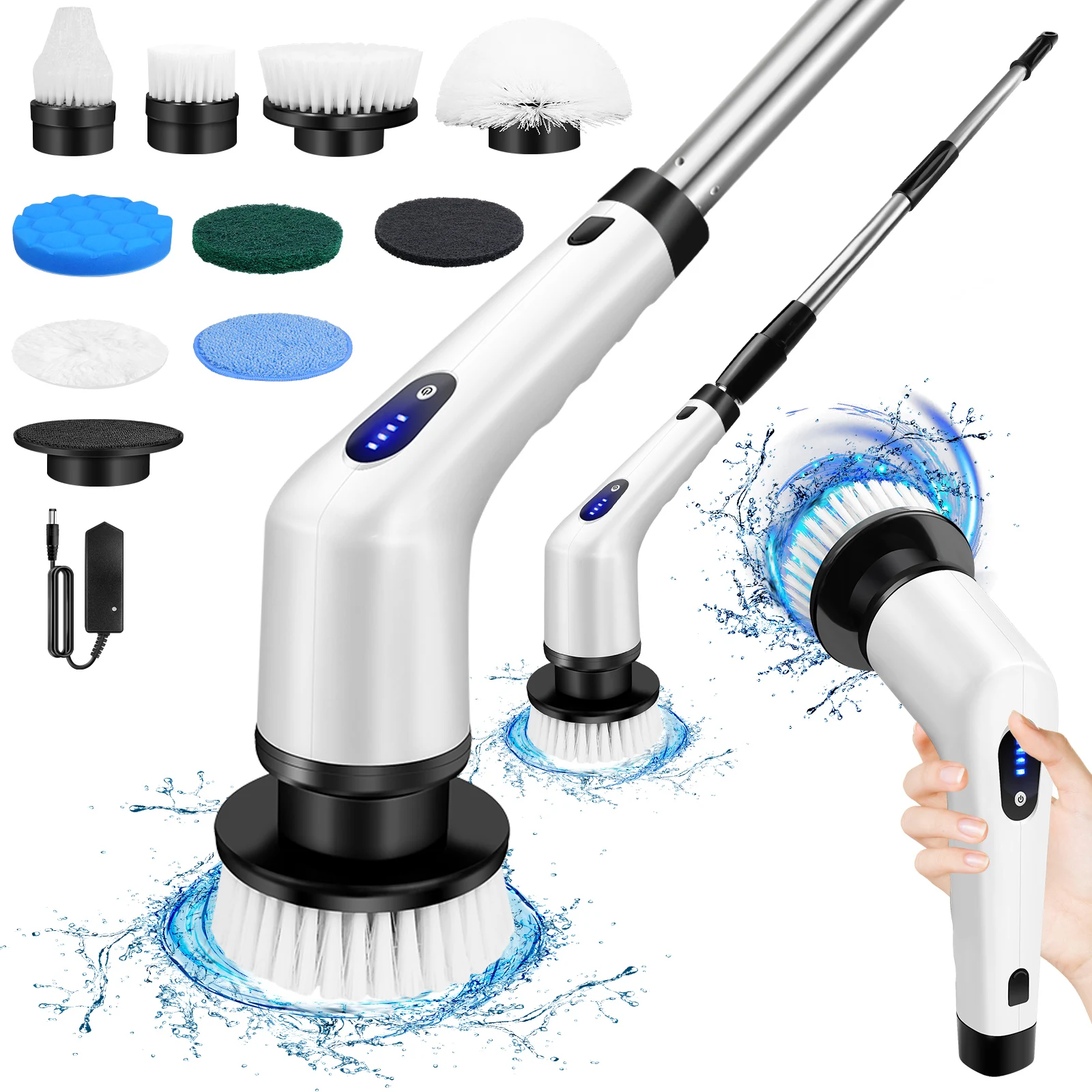 BRIEFNESS Cordless Electric Cleaning Brush 10-in-1 Multifunctional Spin Scrubber Kitchen Bathroom Cleaning Brush Rotary Cleaners