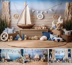 Mehofond Sailor Navigation timone sfondo Blue Baby Kids Birthday Starfish Pirate Party Decor fotografia sfondo Photozone