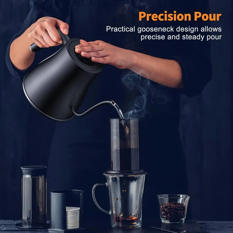 Ulalov Electric Gooseneck Kettle Ultra Fast Boiling Hot Water Kettle 100% Stainless Steel for Pour-over Coffee & Tea, Leak-Proof