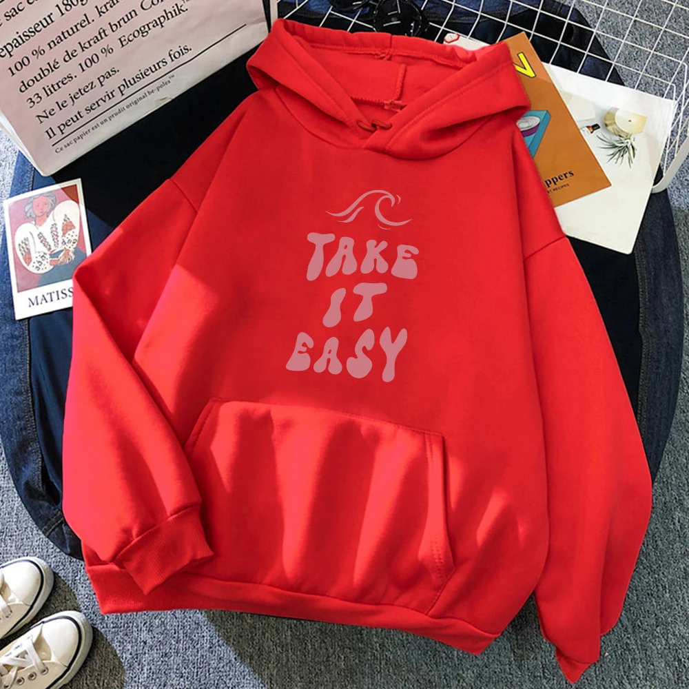 Take It Easy Creative Design Hoody For Women Pocket Street Sweatshirt Hip Hop Style Fleece Hoodie All-Match Comfortable Clothes