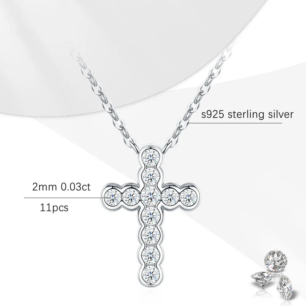 KNOBSPIN 2mm Moissanite Cross Pandent Necklaces for Women Gift Jewelry s925 Sterling Silver Plated 18k Gold Moissanite Necklace
