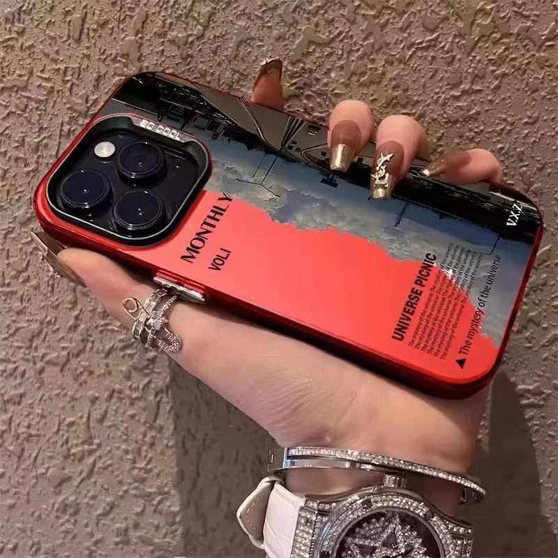 Funda de teléfono con diseño de paisaje de carretera para IPhone 15 Pro Max 14 13 12 11 XS XR, cubierta de marco de espejo chapado con simplicidad creativa