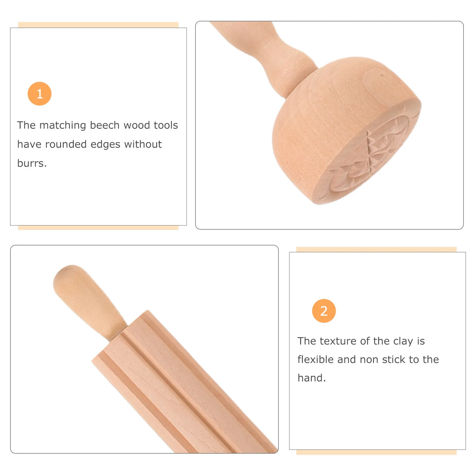 1Set Wooden Clay Pottery Stamp Sculpting Tool Set Ergonomic Handheld Stamps for Kids Clay Modeling Pattern Kit for Children Art