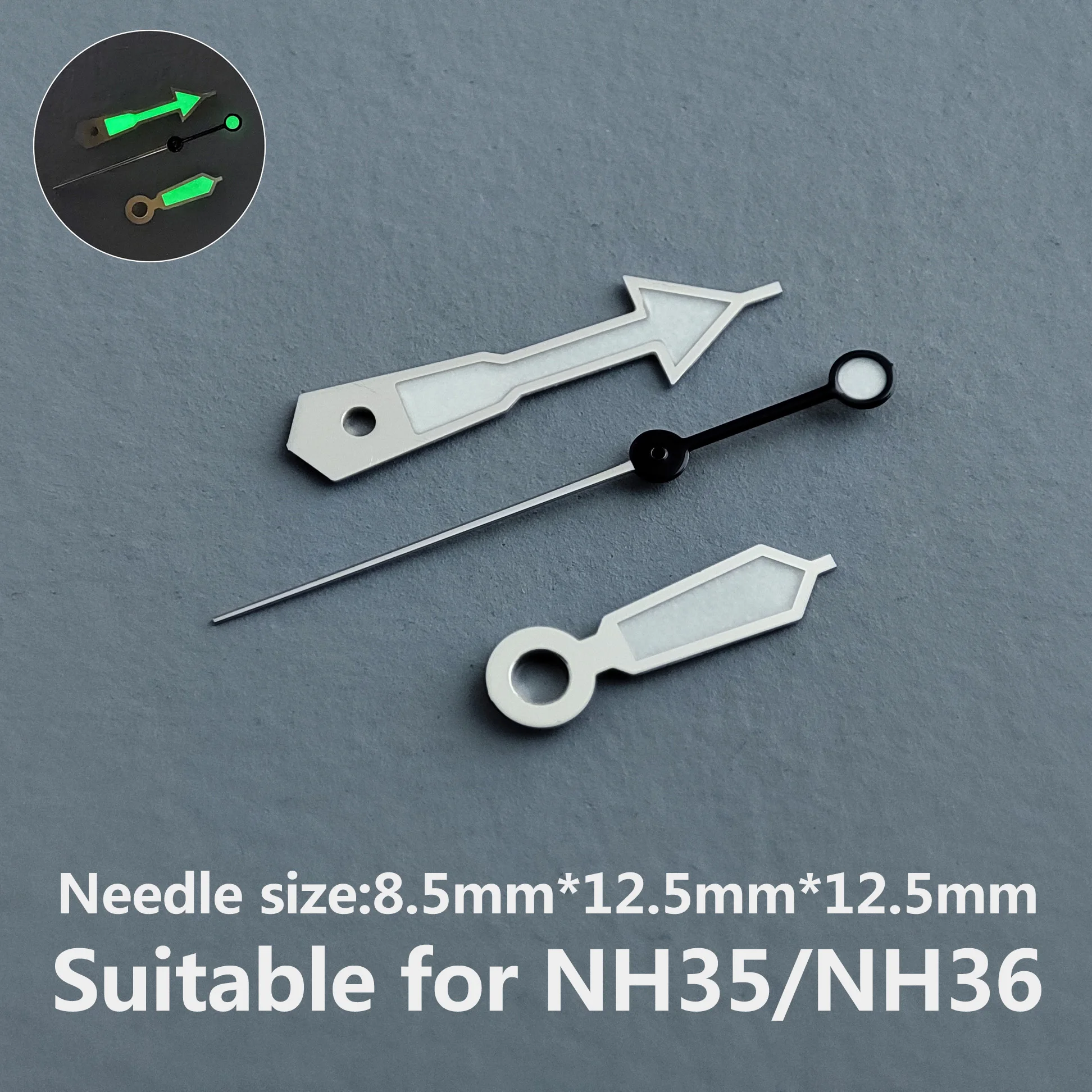 Accesorios para reloj, manecillas NH35, manecillas negras plateadas, manecillas luminosas verdes adecuadas para NH35, movimiento NH36 n. ° 31,1