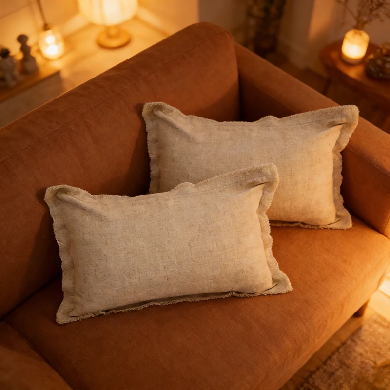 Boho Shabby Chic Cotton Linen Cushion Covers with Tassels, 45x45cm 30x50cm, 1Pc Decorative Throw Pillow Case for Sofa Home Decor