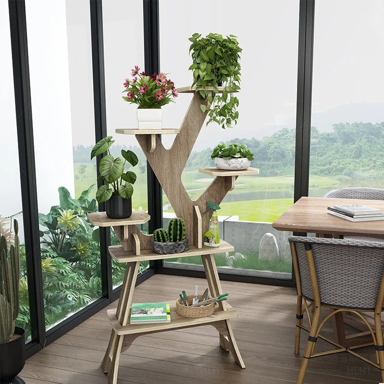 

DIY Modern Waterproof Durable Wooden Flower Pot Plant Stand with Shelves for Balcony Garden Yard Patio Outdoor Use OEM