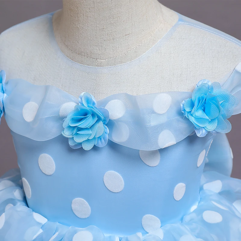 Vestido de princesa con lunares y flores para niños, vestido de fiesta de boda y cumpleaños, 1-2-5-6T