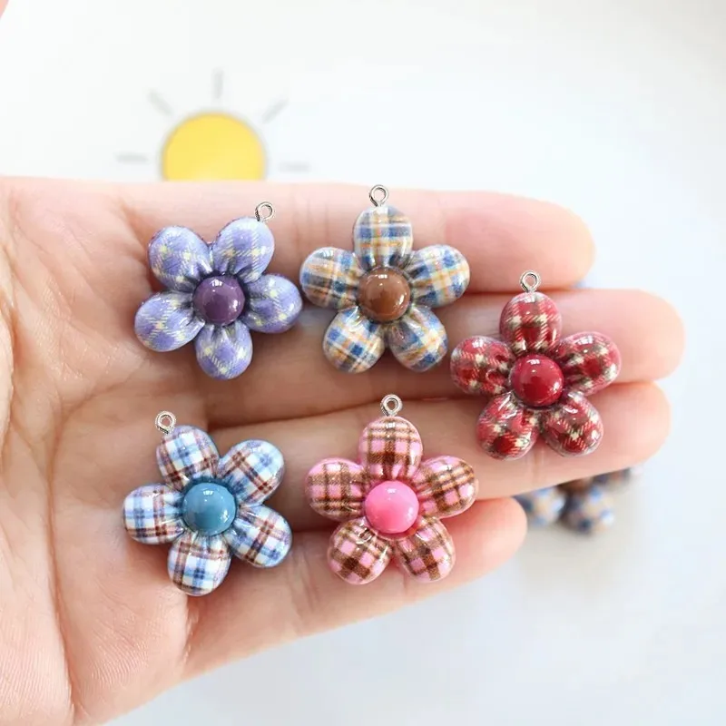 10Pcs Sweet Flower Planar Resin Pendant For Jewelry Findings Accessories Earrings Keychain Bag Crafts Art Materials Charm Hook