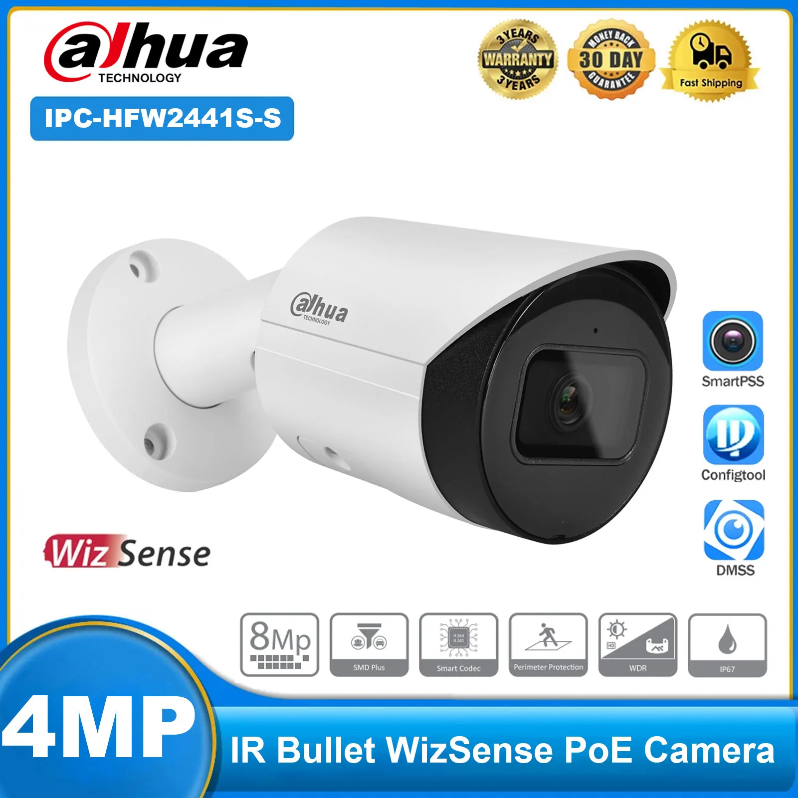 Dahua IPC-HFW2441S-S Wizsense 4MP IR PoE IP Camera with Built-in Mic WDR Video Surveillance Camera Replaces IPC-HFW2831S