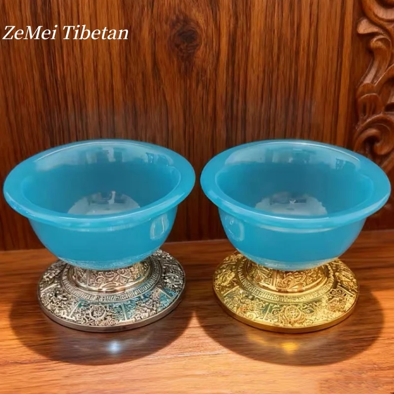 

Чаша для святой воды в тибетском стиле, предложение Sacrifices, камень из сплава, восемь благоприятных алтарь, блеск, чаша 8,5 см, буддийский религиозный предмет