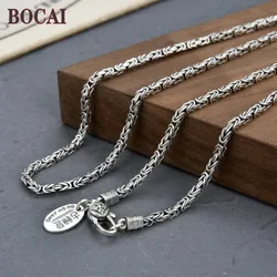 BOCAI NEW S925 Silver Jewelry Retro Vajra Peace Pattern Personalized Viking Keel Chain Trendy Men's Necklace Fashion Gifts