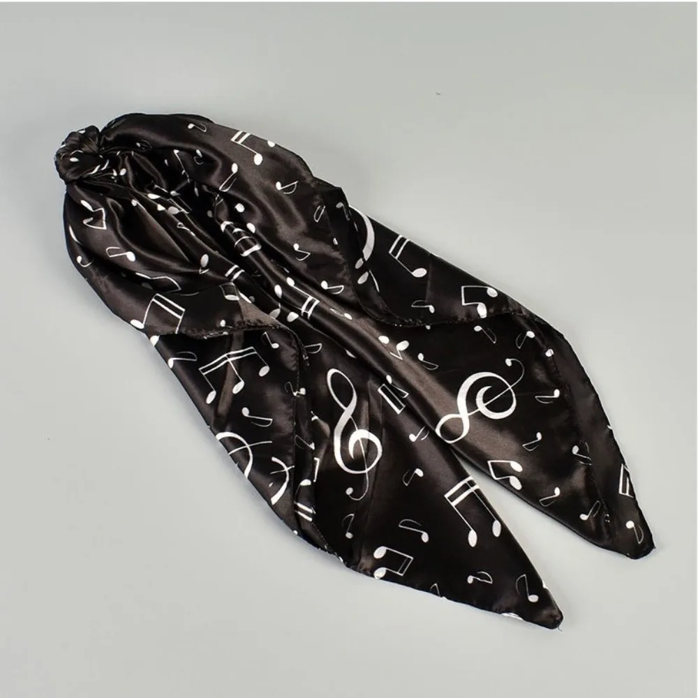 Simple Breathable Musical Note Shawl Large Lightweight Square Headscarf Neck Wrap Hair Band Printed Silk Scarf Women