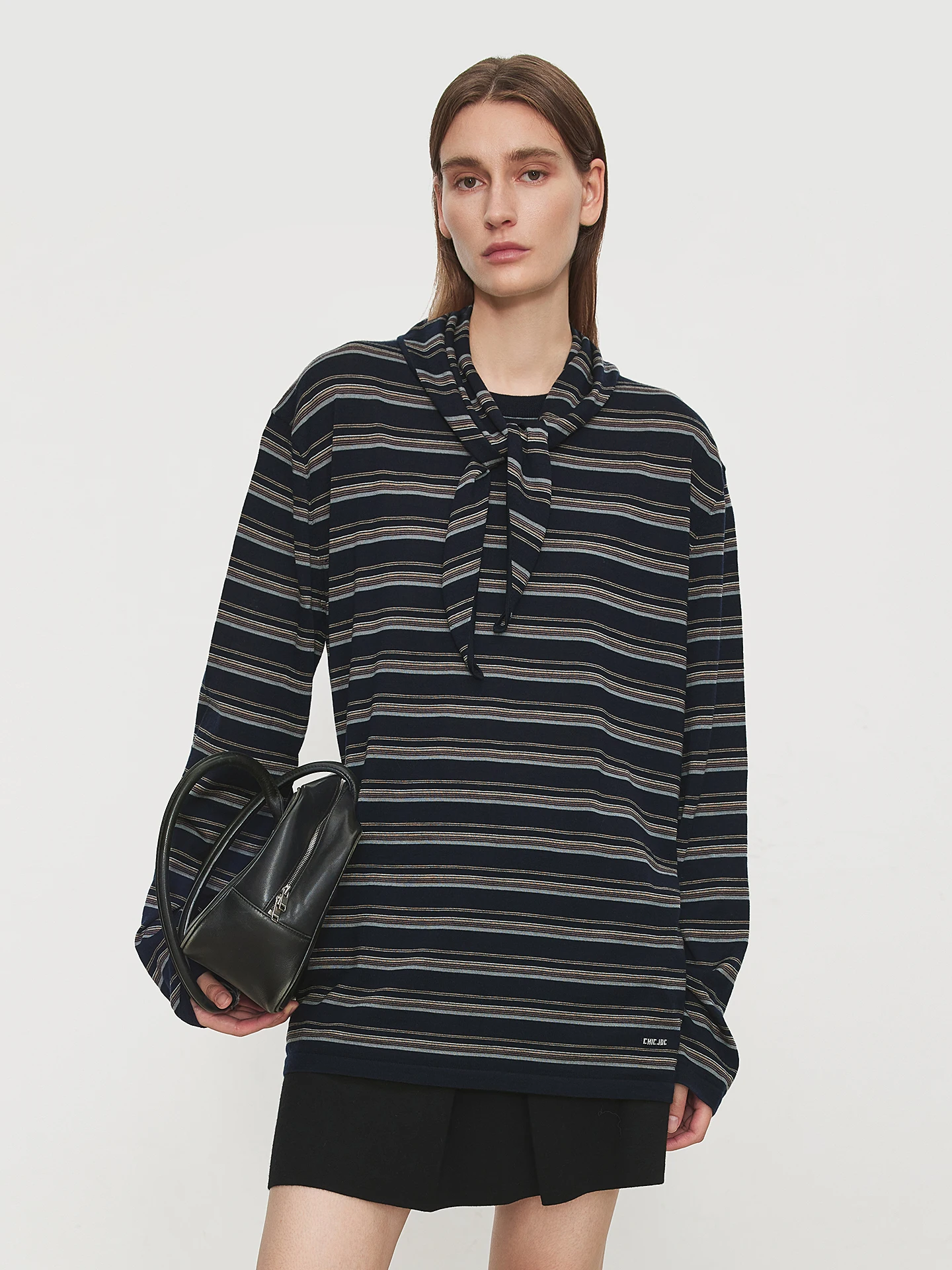 

Винтажный комплект CHICJOC из 2 предметов: легкая футболка с круглым вырезом из ультратонкой шерсти и шарф в морском стиле