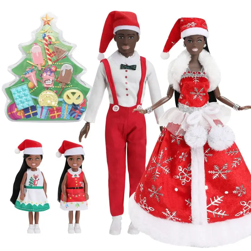 Christmas Family Set Father Monther Daughter Lover Couple Game Kids Toys 5.5 Inch Baby Girl Dolls 11.5 Inch Black Female Male