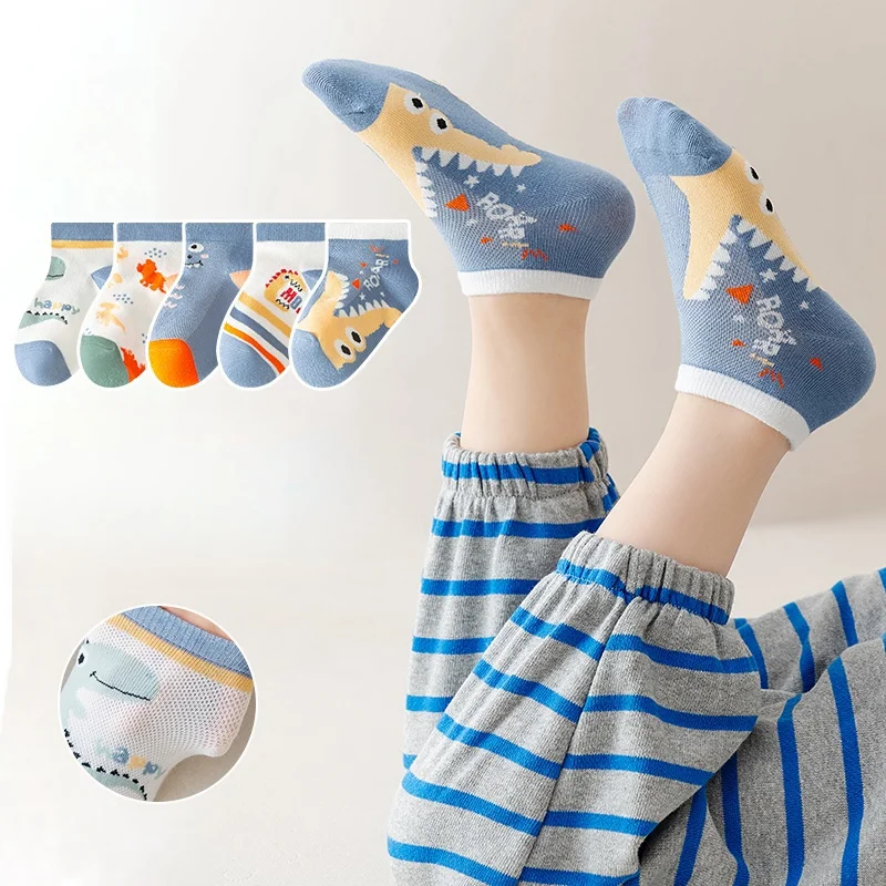 10pairs Children\'s Socks Thin Cotton Socks Breathable Short Socks Unisex Wear Cute Girls Socks Cartoon Boys Socks