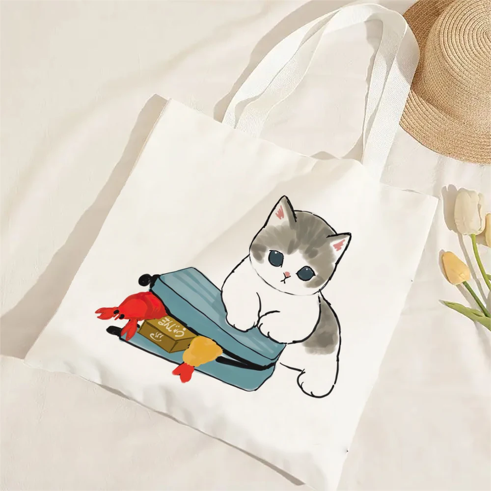 Kawaii Katze Leinen Einkaufstasche Grafik Harajuku Frauen Tote Handtasche Große Kapazität Frauen Schulter Taschen Eco Mode Mädchen Handtaschen – Detail 5