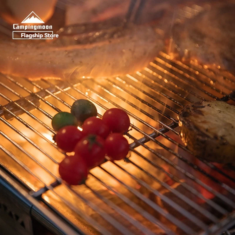 CAMPINGMOON MT-5 stainless steel barbecue grill, fire burning table, adjustable high and low gears, foldable camping