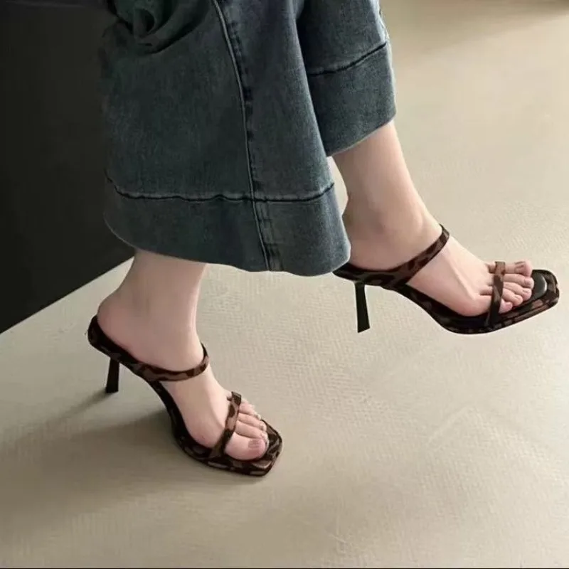 

2025 New Shoes for Women Women's Sexy High Heels Fashion Leopard Print Dress Pumps Women Summer Peep Toe Slippers Women